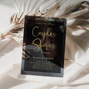 Black and Gold Overlay   Photo Couples Shower Invitation