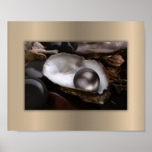 Black and Gold Oyster with Gray Pearl Poster