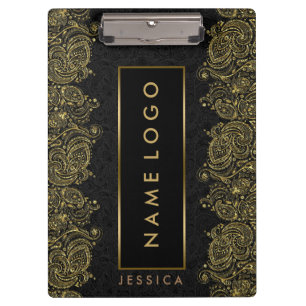 Black And Gold Paisley Lace Clipboard