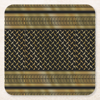 Black and Gold Palestinian Kuffiyeh Square Paper Coaster