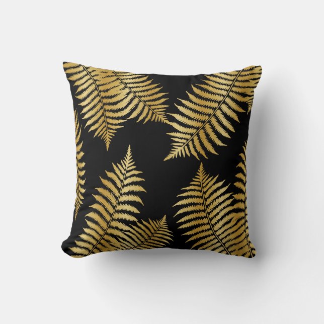 Black and Gold Palm Leaves Cushion (Front)