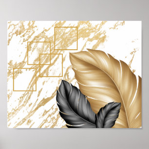 Black and Gold Palm Leaves Tropical Printable Art  Poster