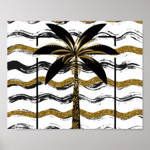 Black and Gold Palm Tree Tropical Printable Art  Poster