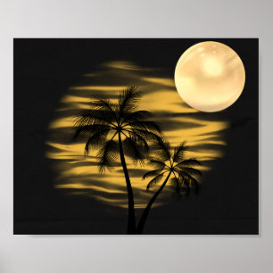 Black and Gold Palm Trees Tropical Printable Art Poster