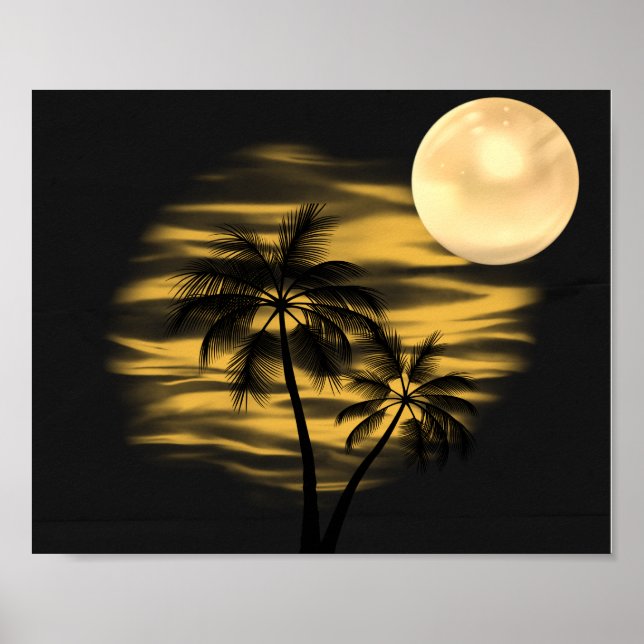 Black and Gold Palm Trees Tropical Printable Art Poster (Front)
