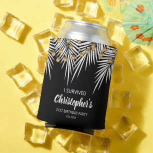 Black and Gold Palms Birthday Can Cooler