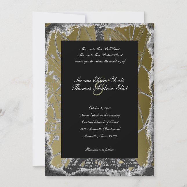 Black and Gold Paris Wedding Invitation (Front)