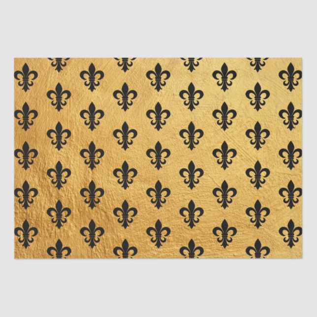 black and Gold Parisian French Fleur de Lis Paris Tissue Paper (Front)