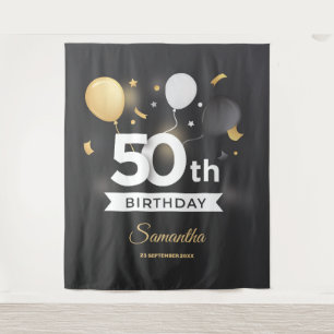 Black and Gold Party Tapestry Backdrop Banner