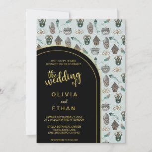 Black and gold pattern elegant Wedding Invitation