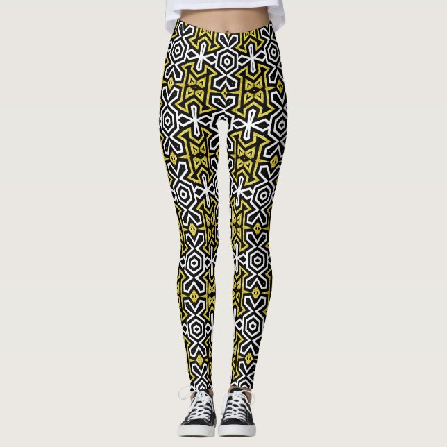 Black and Gold Pattern Leggings ★Funky Aztec★ (Front)