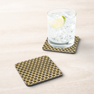 Black and Gold Paws Seamless Pattern Coaster