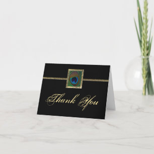Black and Gold Peacock Feather Thank You Card