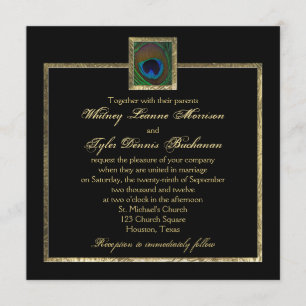 Black and Gold Peacock Feather Wedding Invitation
