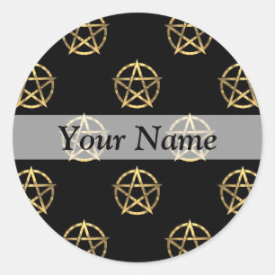 Black and gold pentagram classic round sticker
