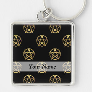 Black and gold pentagram key ring