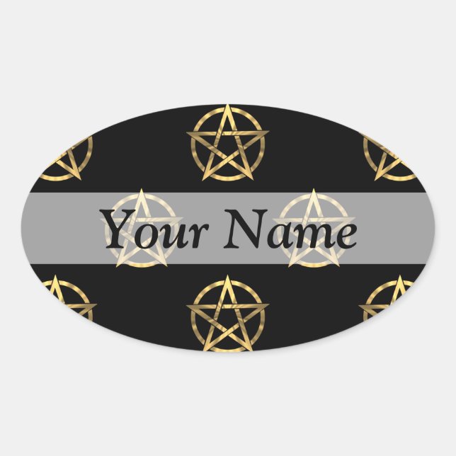 Black and gold pentagram oval sticker (Front)