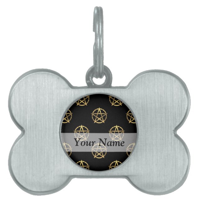 Black and gold pentagram pet ID tag (Front)