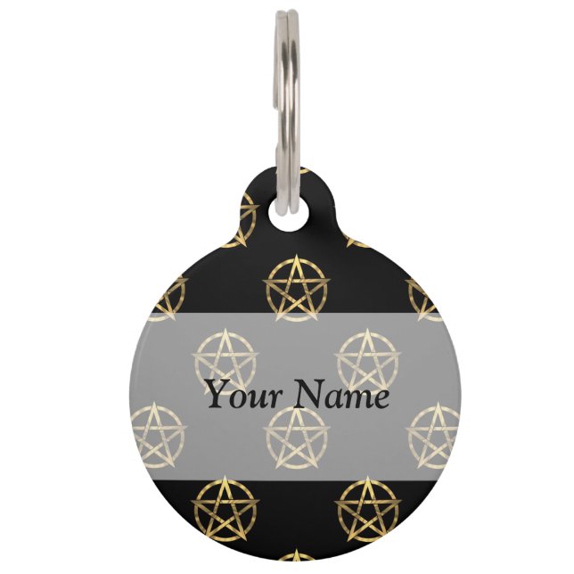 Black and gold pentagram pet tag (Front)