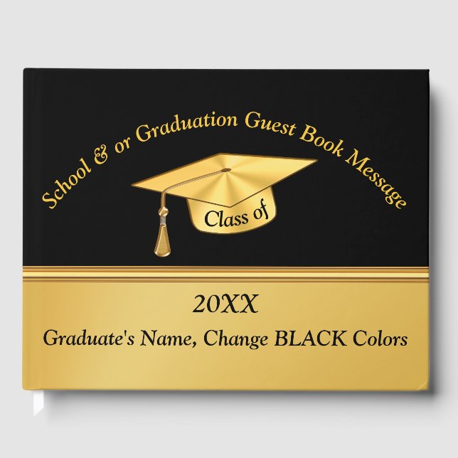 Black and Gold Personalised Graduation Guest Book (Front)