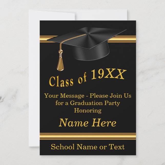 Black and Gold Personalised Graduation Invitations (Front)