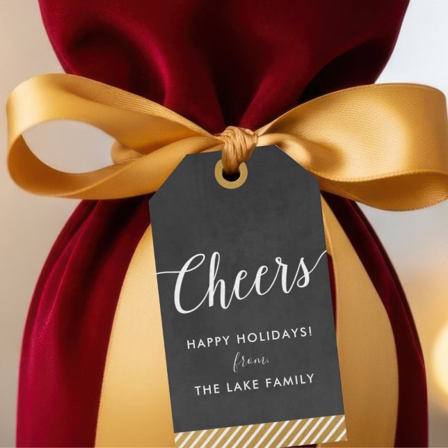 Black and Gold Personalised Holiday Wine Gift Tag (Creator Uploaded)