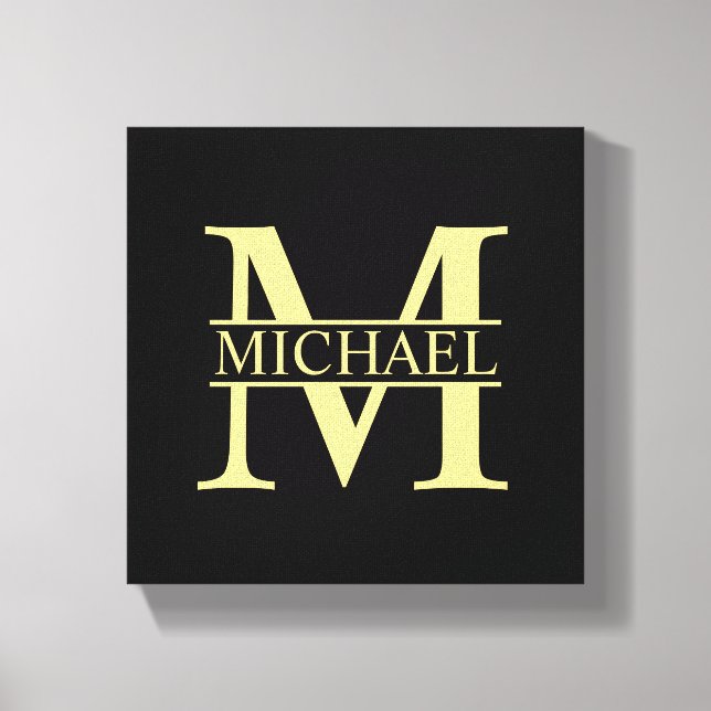 Black and Gold Personalised Monogram and Name Canvas Print (Front)