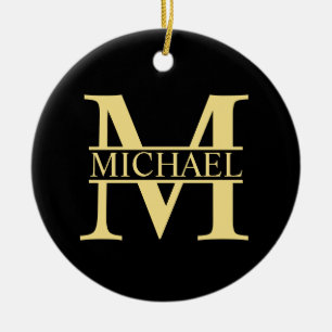 Black and Gold Personalised Monogram and Name Ceramic Tree Decoration