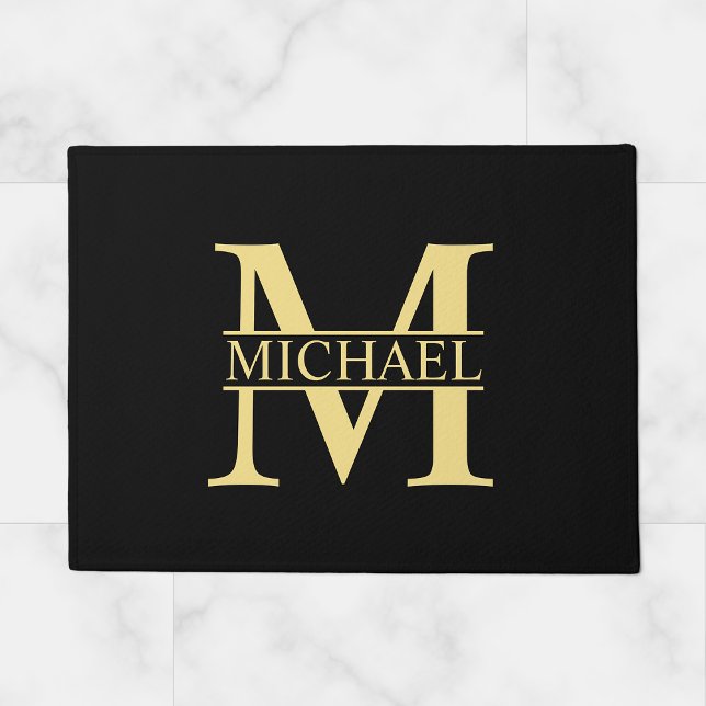 Black and Gold Personalised Monogram and Name Doormat (Creator Uploaded)