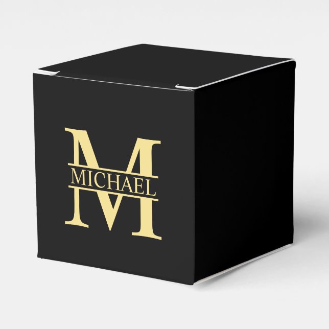Black and Gold Personalised Monogram and Name Favour Box (Front Side)