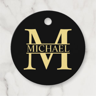 Black and Gold Personalised Monogram and Name Favour Tags