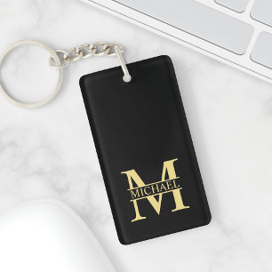 Black and Gold Personalised Monogram and Name Key Ring