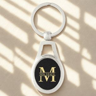 Black and Gold Personalised Monogram and Name Key Ring