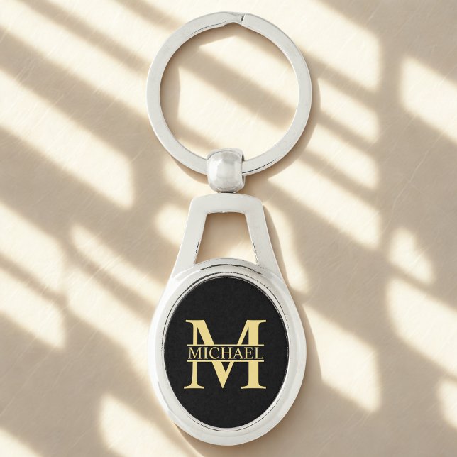 Black and Gold Personalised Monogram and Name Key Ring (Creator Uploaded)