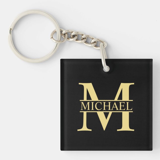 Black and Gold Personalised Monogram and Name Key Ring (Front)