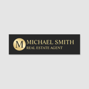 Black and Gold Personalised Monogram and Name Name Tag