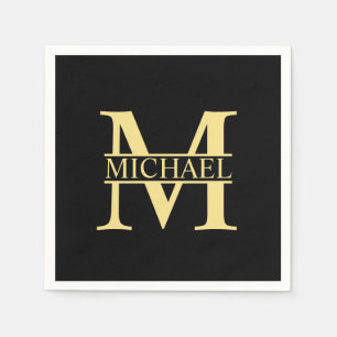 Black and Gold Personalised Monogram and Name Napkin