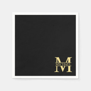 Black and Gold Personalised Monogram and Name Napkin