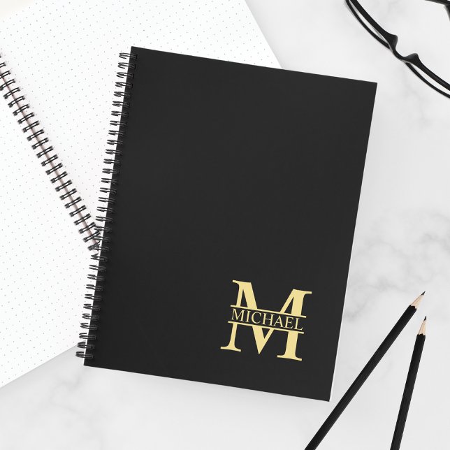 Black and Gold Personalised Monogram and Name Notebook (Creator Uploaded)