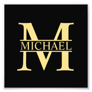 Black and Gold Personalised Monogram and Name Photo Print