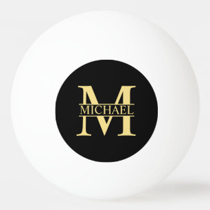 Black and Gold Personalised Monogram and Name Ping Pong Ball