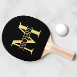 Black and Gold Personalised Monogram and Name Ping Pong Paddle<br><div class="desc">Personalised Monogram and Name Gifts featuring personalised gold monogram in classic serif font style with box of name in the middle of monogram on black background. Perfect as father's day gifts for dad, gifts for grandfather, husband and more. Please note : The foil details are simulated in the artwork. No...</div>