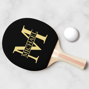 Black and Gold Personalised Monogram and Name Ping Pong Paddle