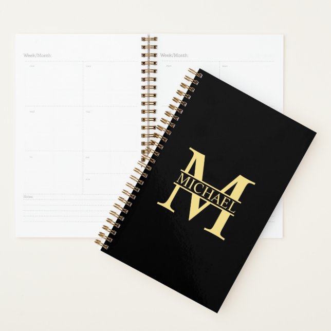 Black and Gold Personalised Monogram and Name Planner (Display)