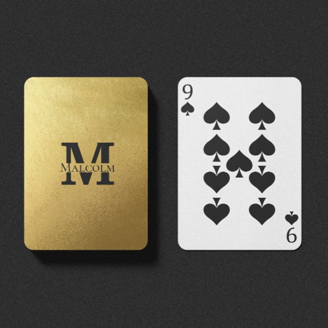Black and Gold Personalised Monogram and Name Playing Cards (Creator Uploaded)