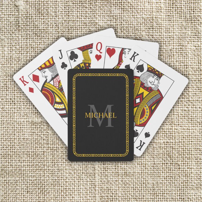Black and Gold Personalised Monogram and Name Playing Cards (Black and Gold Personalized Monogram and Name Poker Cards)