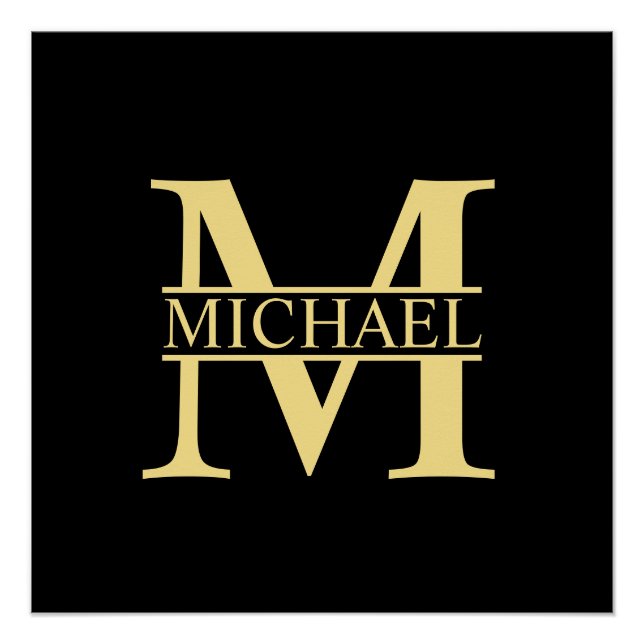 Black and Gold Personalised Monogram and Name Poster (Front)