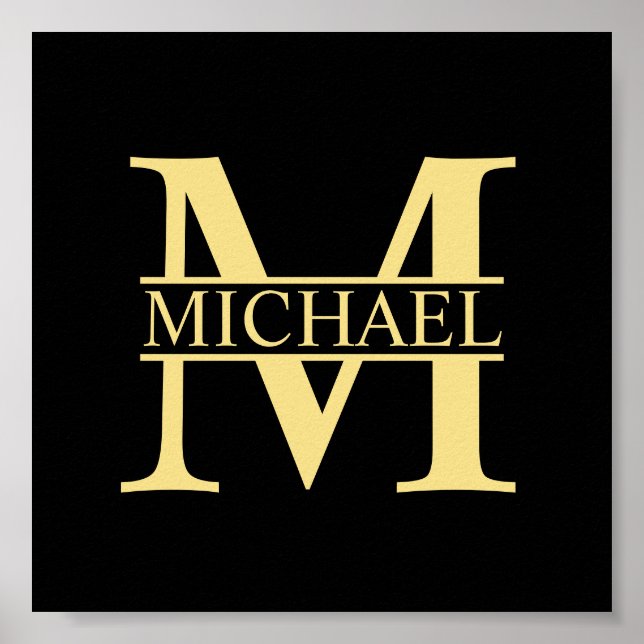 Black and Gold Personalised Monogram and Name Poster (Front)