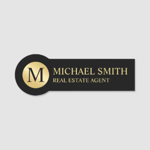 Black and Gold Personalised Monogram and Name Tag
