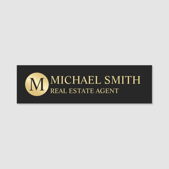 Black and Gold Personalised Monogram and Name Tag (Front)